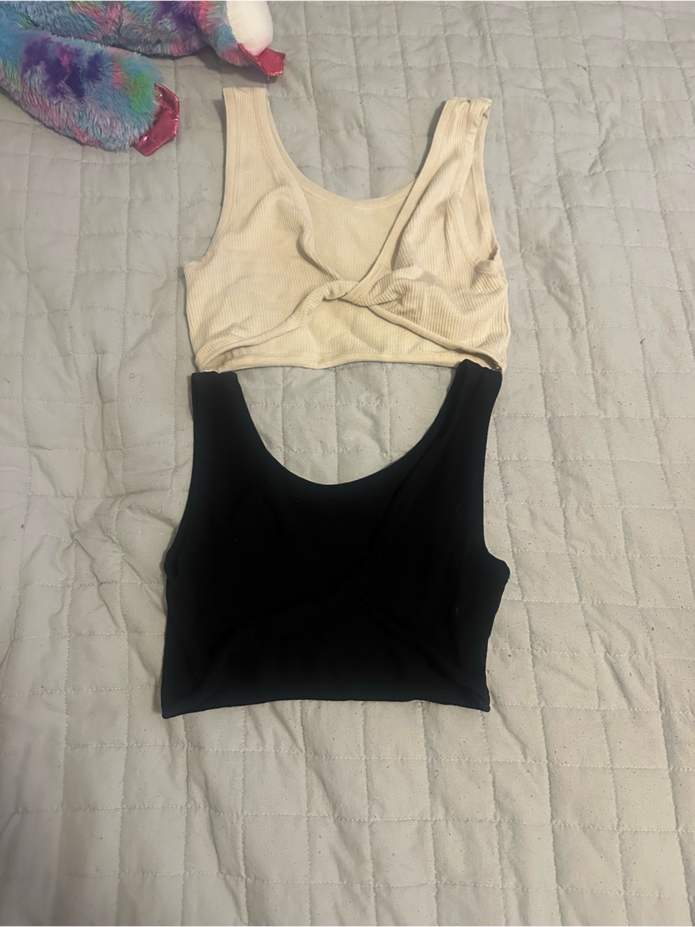 Women’s Ribbed Crop Tank Set — Cream & Black